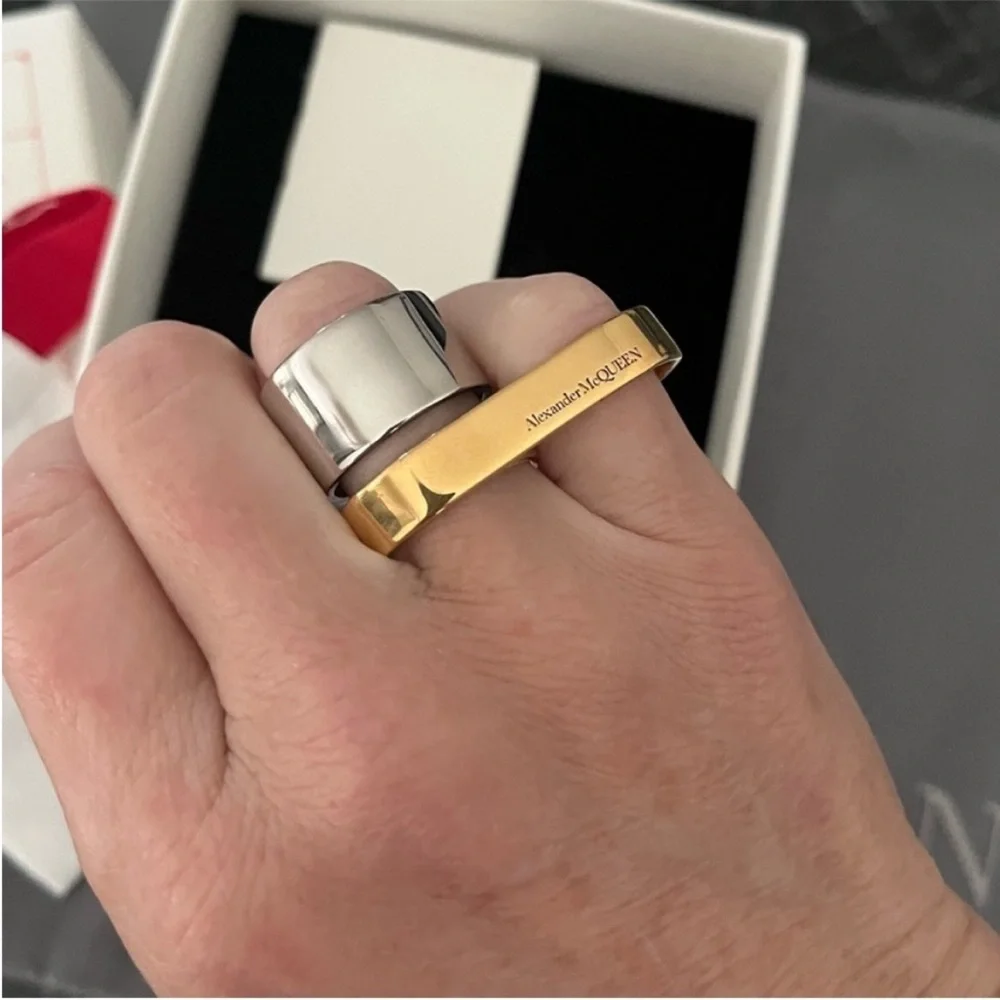 Alexander McQueen Silver and Gold Double Ring - Picture 3 of 10